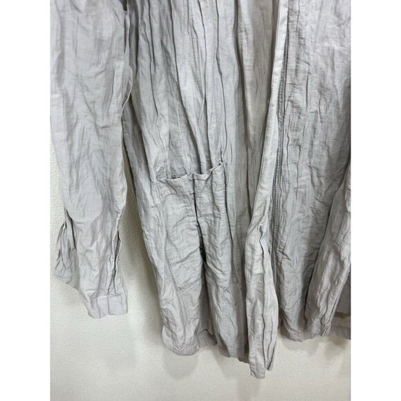 Eileen Fisher Gray Crinkle Crepe Draped Open Cardigan Jacket w Pockets Size L - Picture 3 of 7